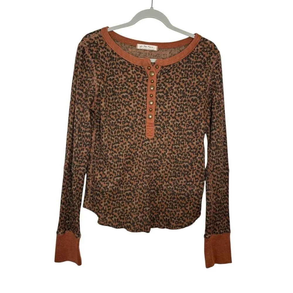 Free People Everest Printed Henley Leopard Print Size Large